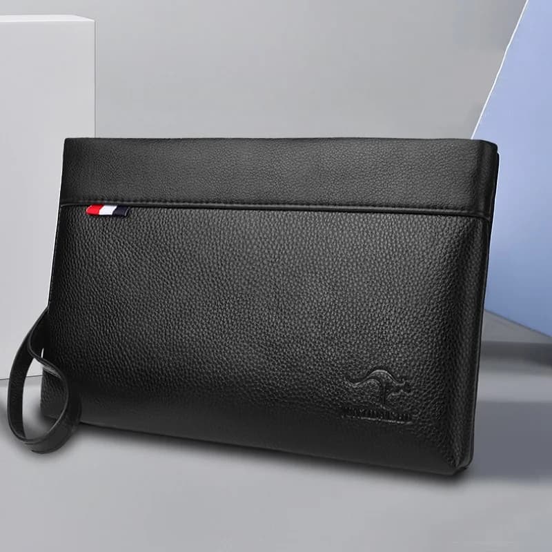 Bolso de mano para hombre, de negocios, de gran capacidad, Retro, con cara suave, Clip de cuero, bolso de mano informal a la moda, bolso con