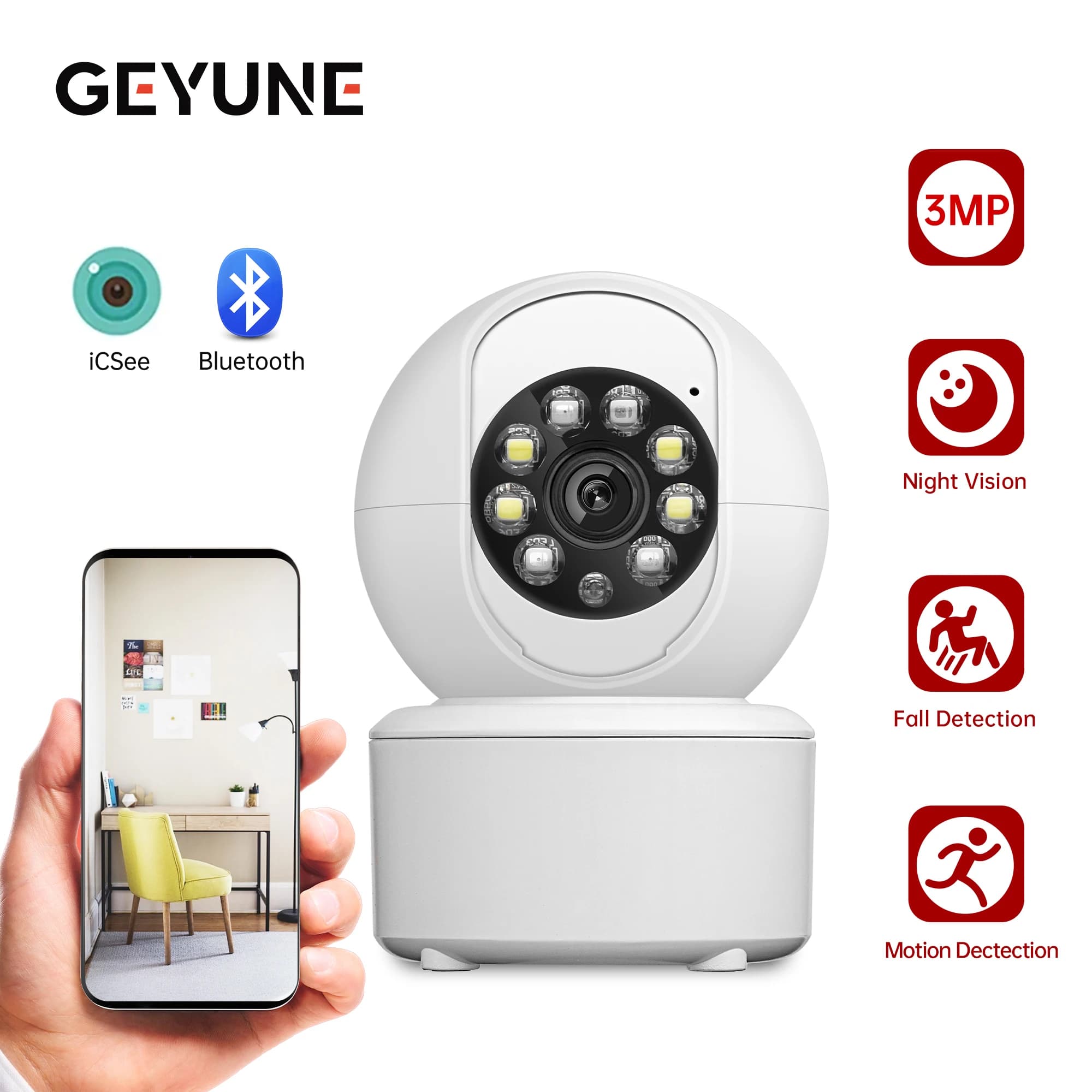 Cámara inteligente WIFI de 3MP, protección de seguridad, Monitor de bebé, Mini cámara a todo Color, visión nocturna, seguimiento humano Ai, Audio