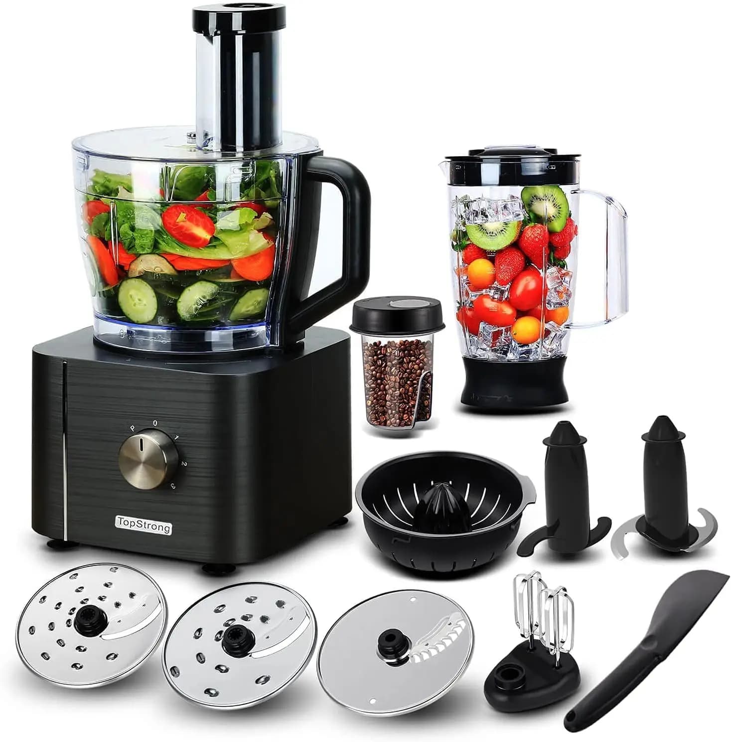 TopStrong 1100W 3.2L+1.5L Procesador de alimentos de tres velocidades YYFP405