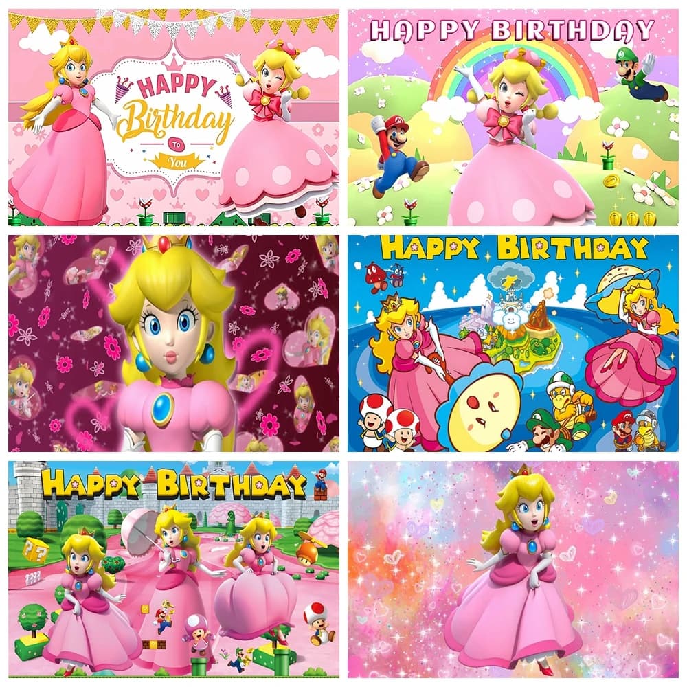 Fondo de Fiesta de Cumpleaños con Corona de Castillo Rosa, Videojuego Toad Blooper Star, Decoración Personalizada para Cabina de Fotos, Pancarta