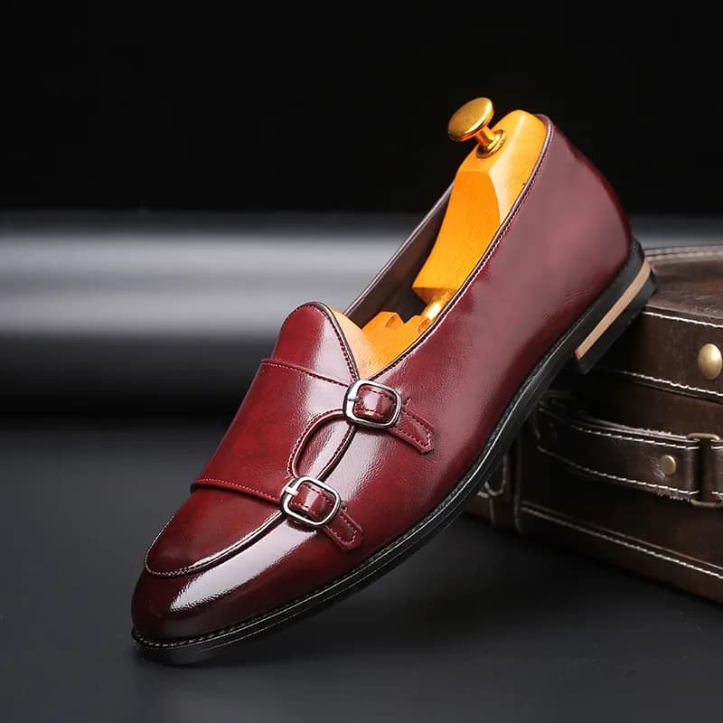 Mocasines de cuero hechos a mano para hombre, zapatos planos con doble hebilla, estilo Retro, informales, a la moda, novedad