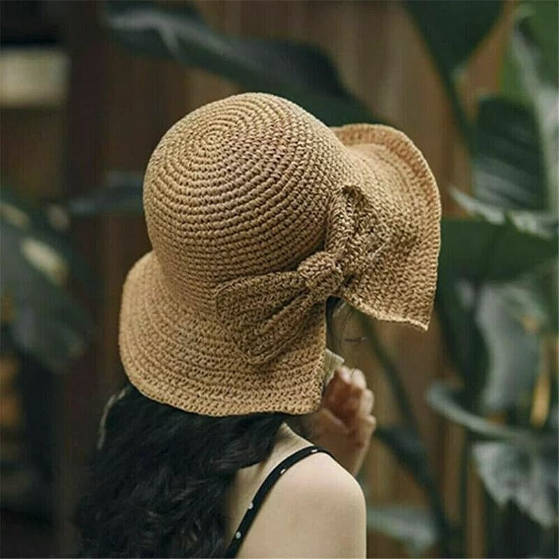Nuevo Sombrero de Paja para Mujer con Lazo, Gorro de Verano de Ganchillo, Sombrero de Sol Plegable para Playa, Sombrero de Ala Ancha para Niñas,