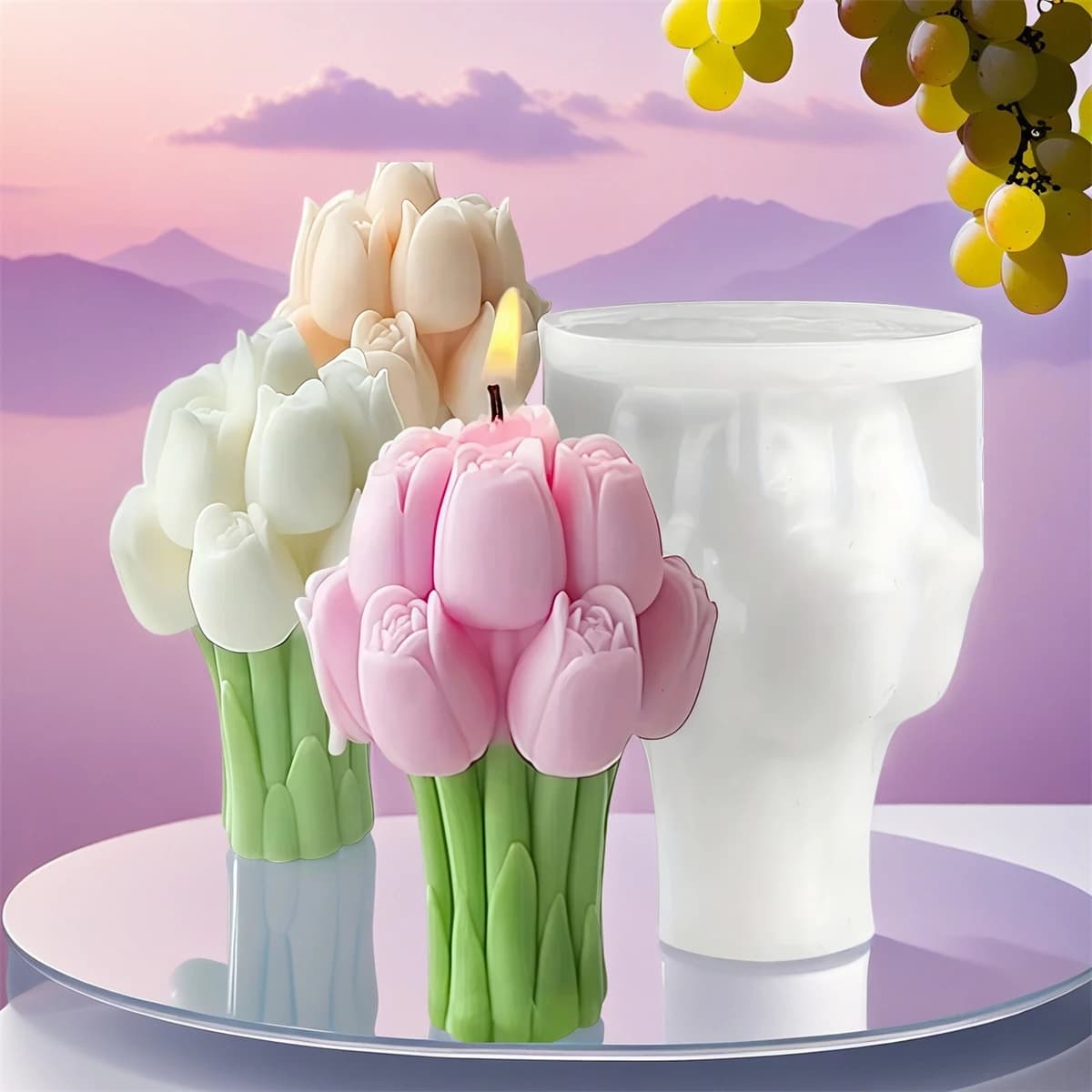 Moldes de Silicona para Velas con Diseño de Tulipanes 3D, Moldes para Jabón, Yeso, Resina, Manualidades, Decoración del Hogar