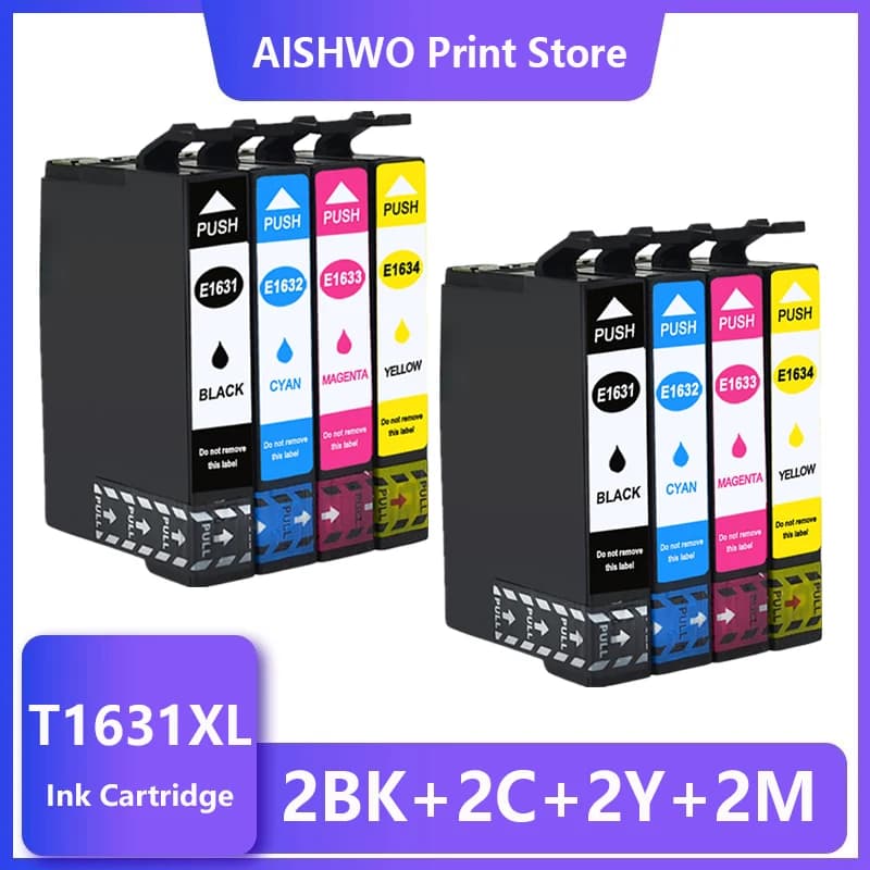 Paquete de 8 cartuchos de tinta compatibles 16XL T1631 - T1634 para impresora Epson WorkForce WF 2010 2540 2750 2510 2520 2530 2760
