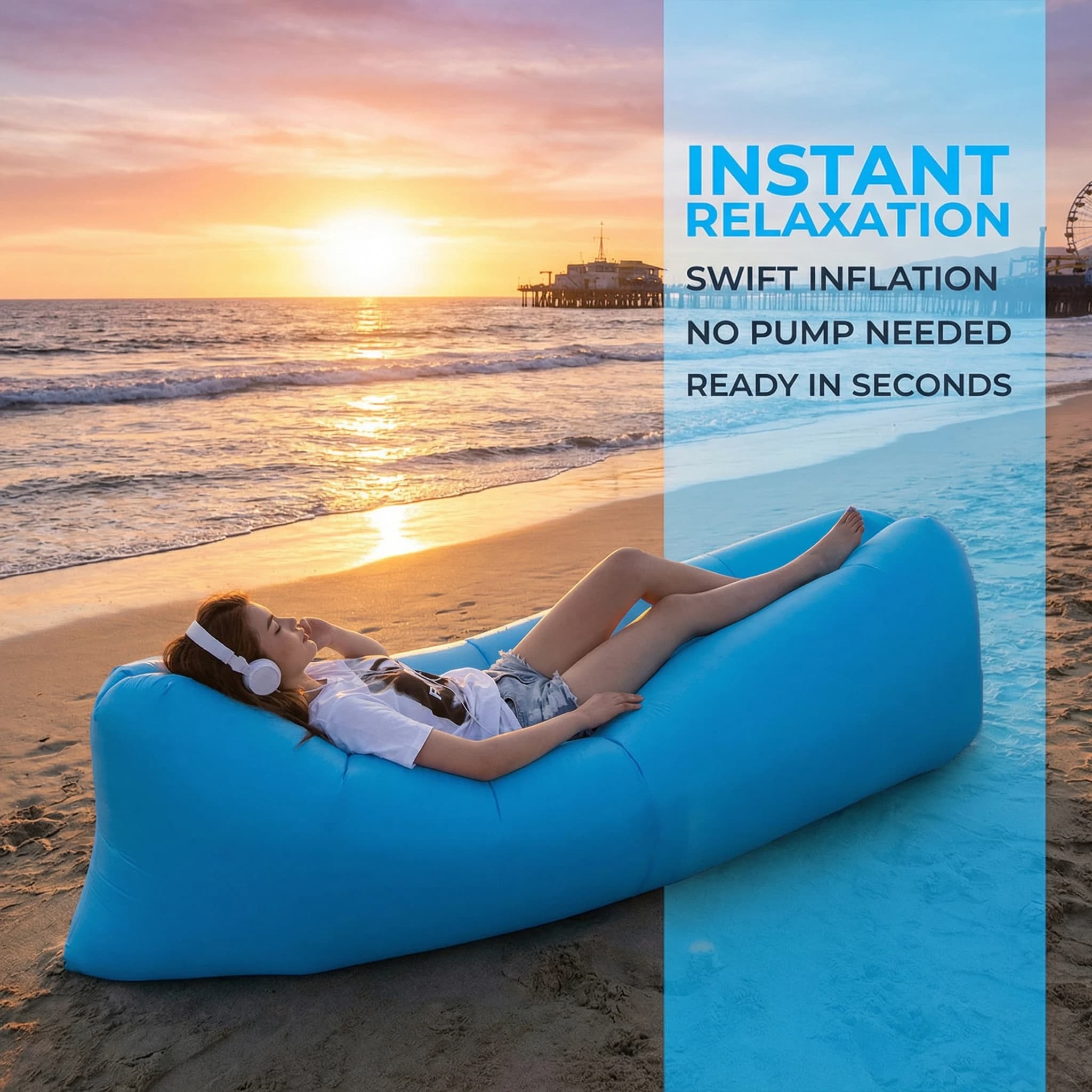 Sofá Inflable Portátil de Inflado Rápido, Tumbona Impermeable para Playa, Camping, Piscina y Viajes