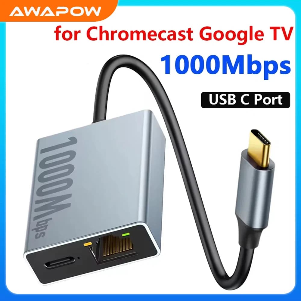Awapow-placa de red de 1000/100Mbps, adaptador Micro USB Ethernet tipo C para Chromecast 4K, Google TV, teléfonos, tabletas, dispositivos Android