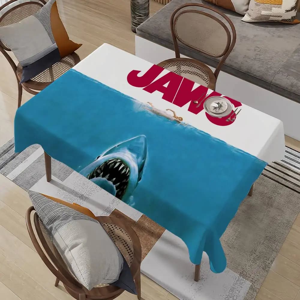 J-Jaws película océano mantel clásico resistente a las manchas manteles decorativos lavables mesa de comedor para fiesta de cumpleaños
