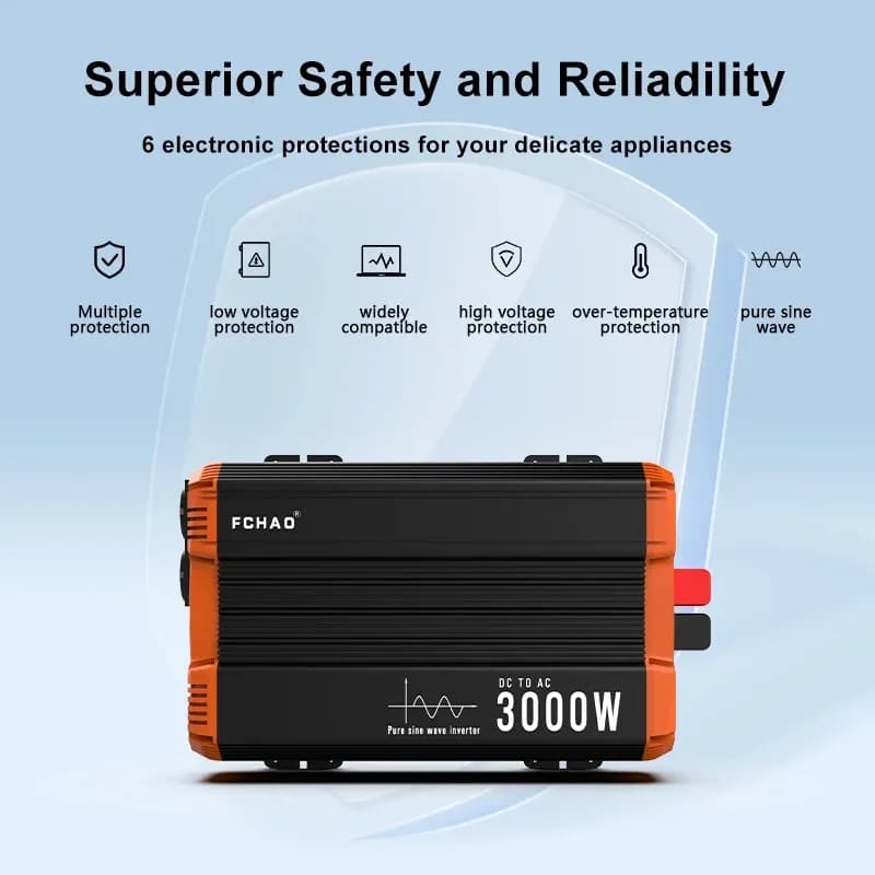 FCHAO inversor de onda sinusoidal pura 1500W 2000W 2500W 3000W 3500W / 12V 24V inversor de corriente coche hogar Camping RV
