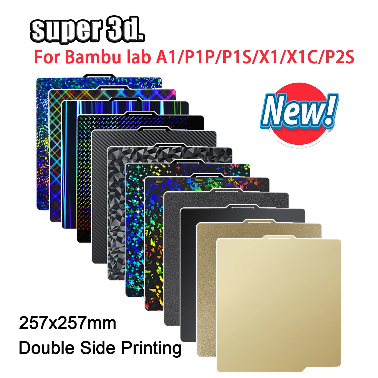 Placa de Construcción P2S PEO PET para Bambu Lab x1 P1S P1P, Placa de Construcción Lisa de Acero de Resorte de Doble Cara PEY PEI para Bambulabs X1C