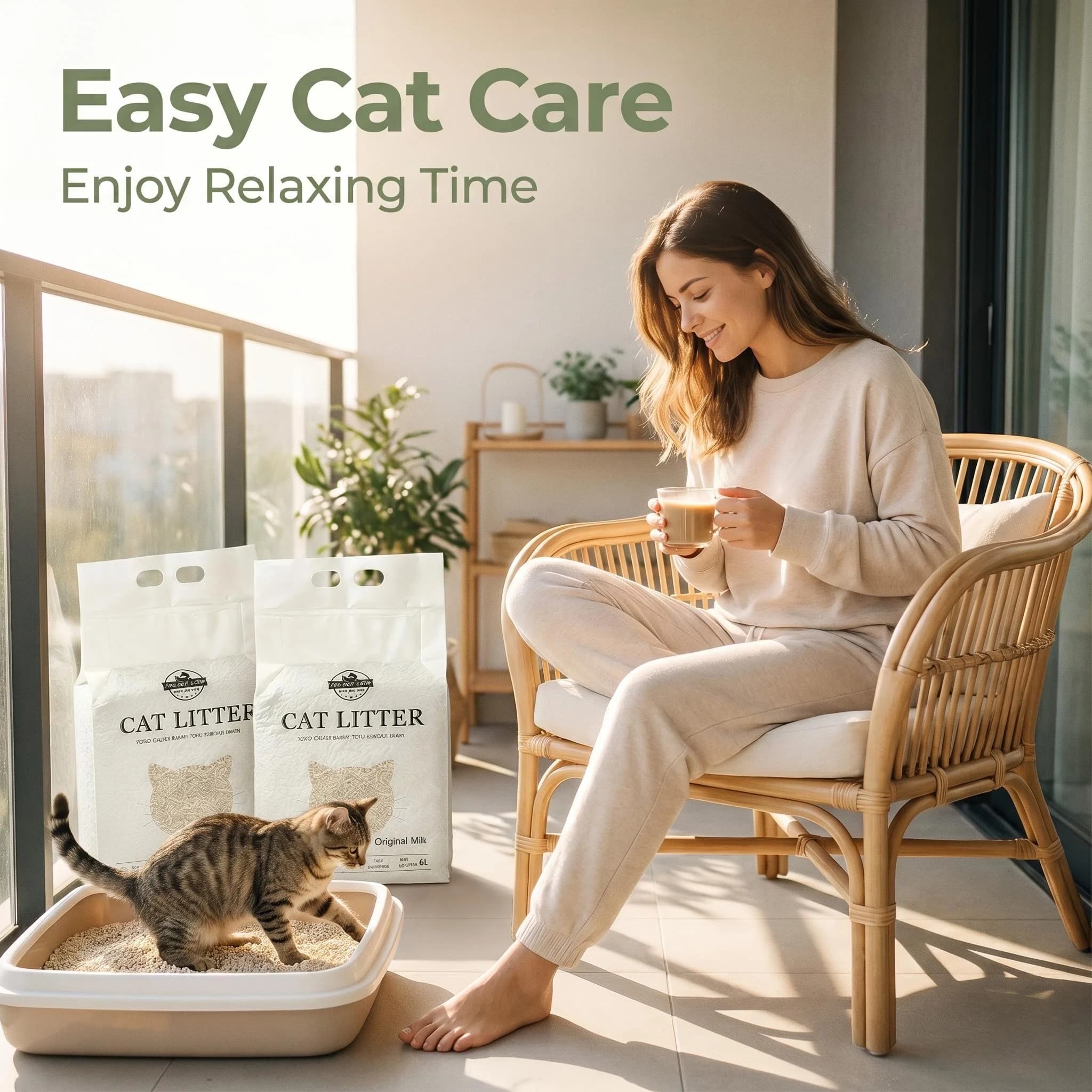 Compre 1 y Obtenga 1 Gratis: Arena para Gatos de Tofu 4kg/12L, Desechable por el Inodoro, Sin Polvo, Aglutinación Rápida, Control de Olores, a Base