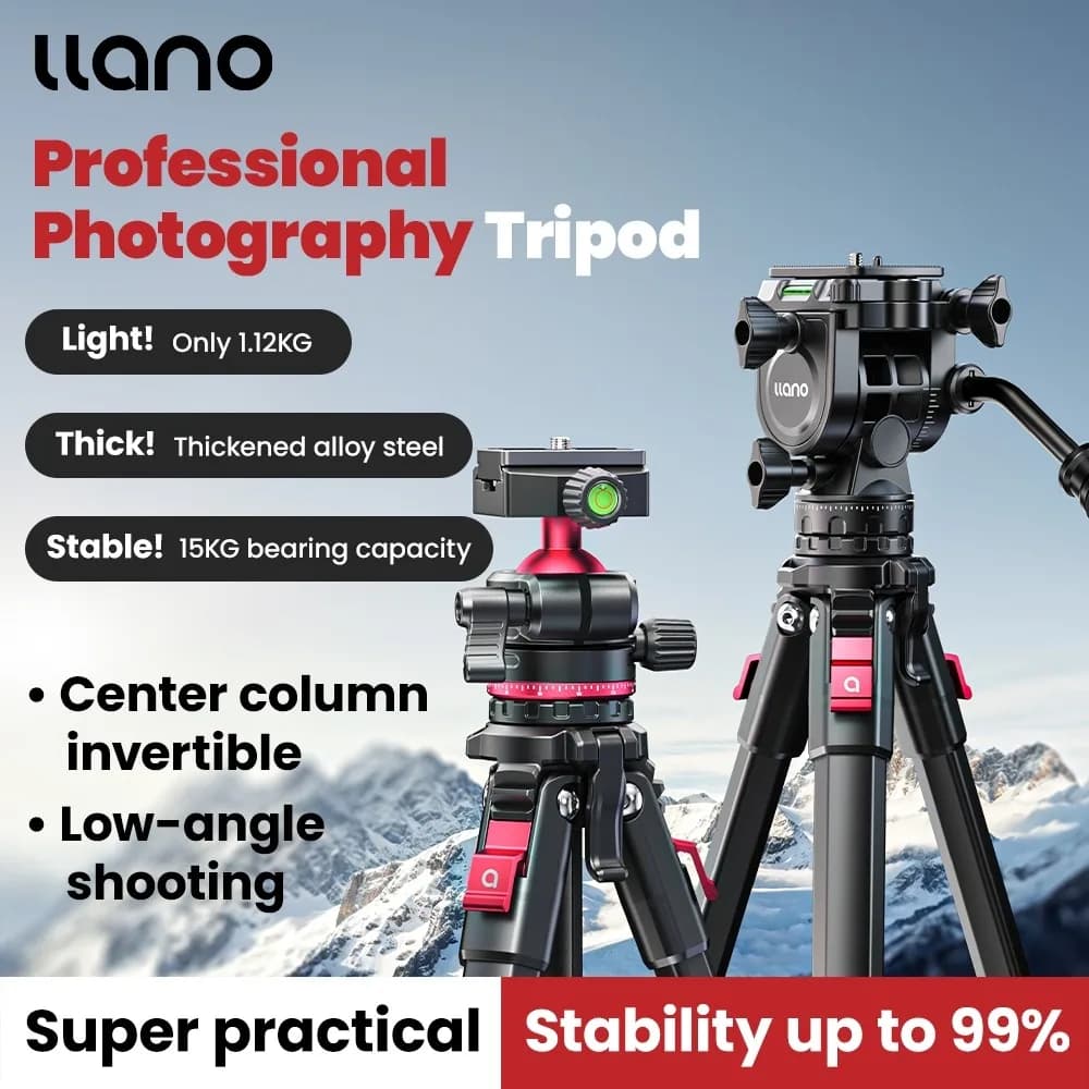 Llano Trípode para cámara de fotografía profesional Soporte para trípode para teléfono de viaje con cabezal fluido (carga máxima: 15 kg) Alto de