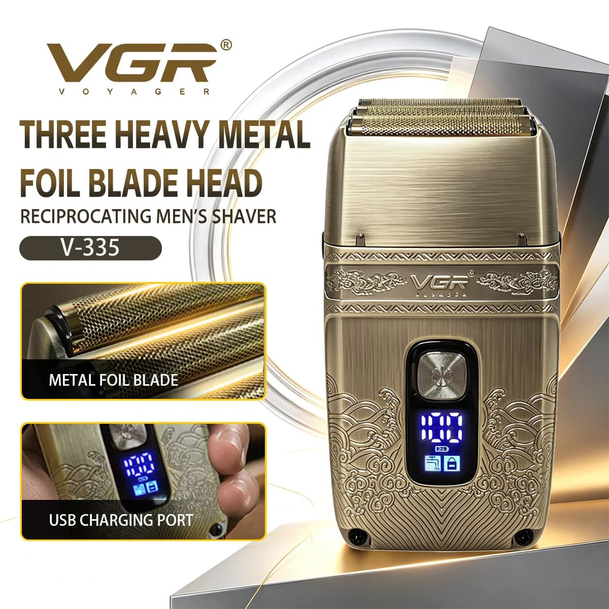 VGR maquina afeitar hombre Maquinilla de afeitar De profesión Afeitadora eléctrica Maquina de afeitar A prueba de agua Recortadora de barba