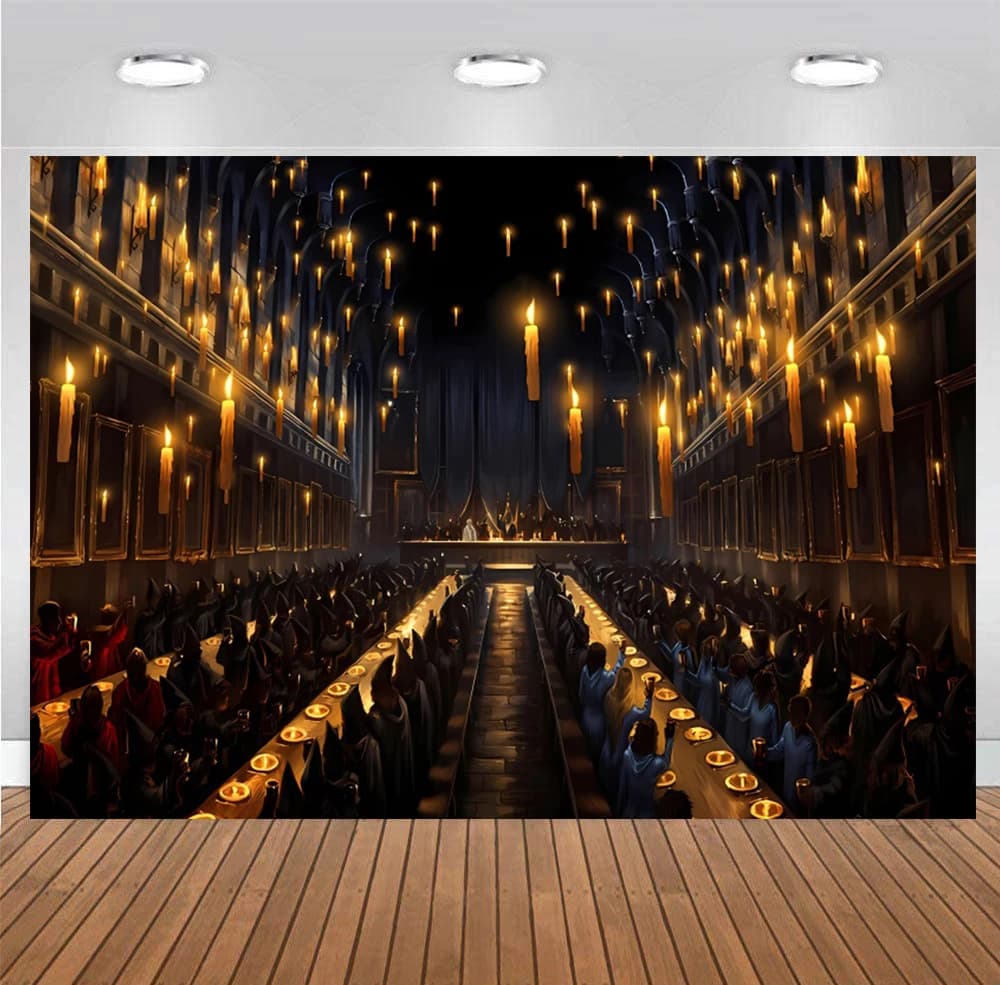 Fondo de gran salón de Hogwarts, bruja, mago, película mágica, Castillo, foto escolar, decoración mágica para fiesta de cumpleaños para niños