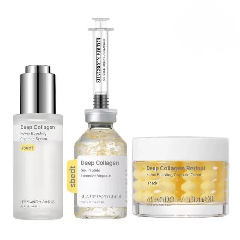Set de Cuidado Facial Coreano con Ampolla de Péptidos de Colágeno de Seda, Suero Hidratante de Colágeno Profundo, Crema de Retinol en Cápsulas