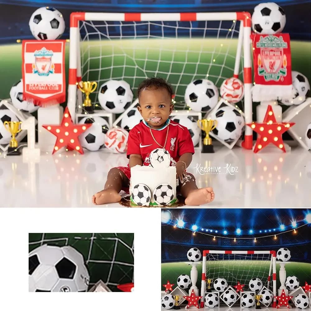 Fondo deportivo campo de fútbol niños pastel de bebé Smash accesorios de fotografía niño adulto cumpleaños sesión de fotos fondos