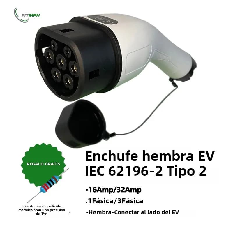 Conector de Carga Hembra FITMPH Tipo 2 EV, 3 Fases, 32A, 22kW, IEC 62196-2 para Vehículos Eléctricos - Conexión al Lado del Vehículo