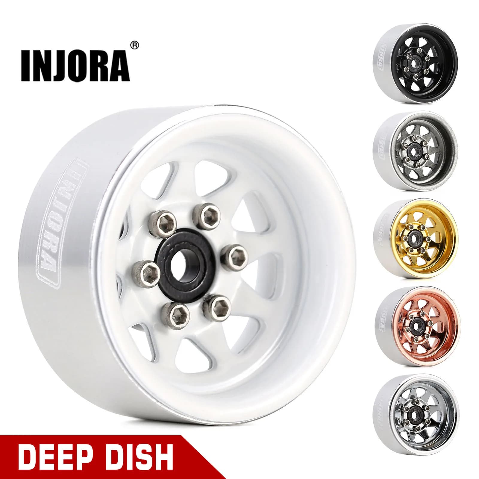 Llanta de rueda INJORA 1,0 Beadlock, plato profundo, compensación negativa, cubo de acero estampado de 3,78mm para coche trepador de control remoto