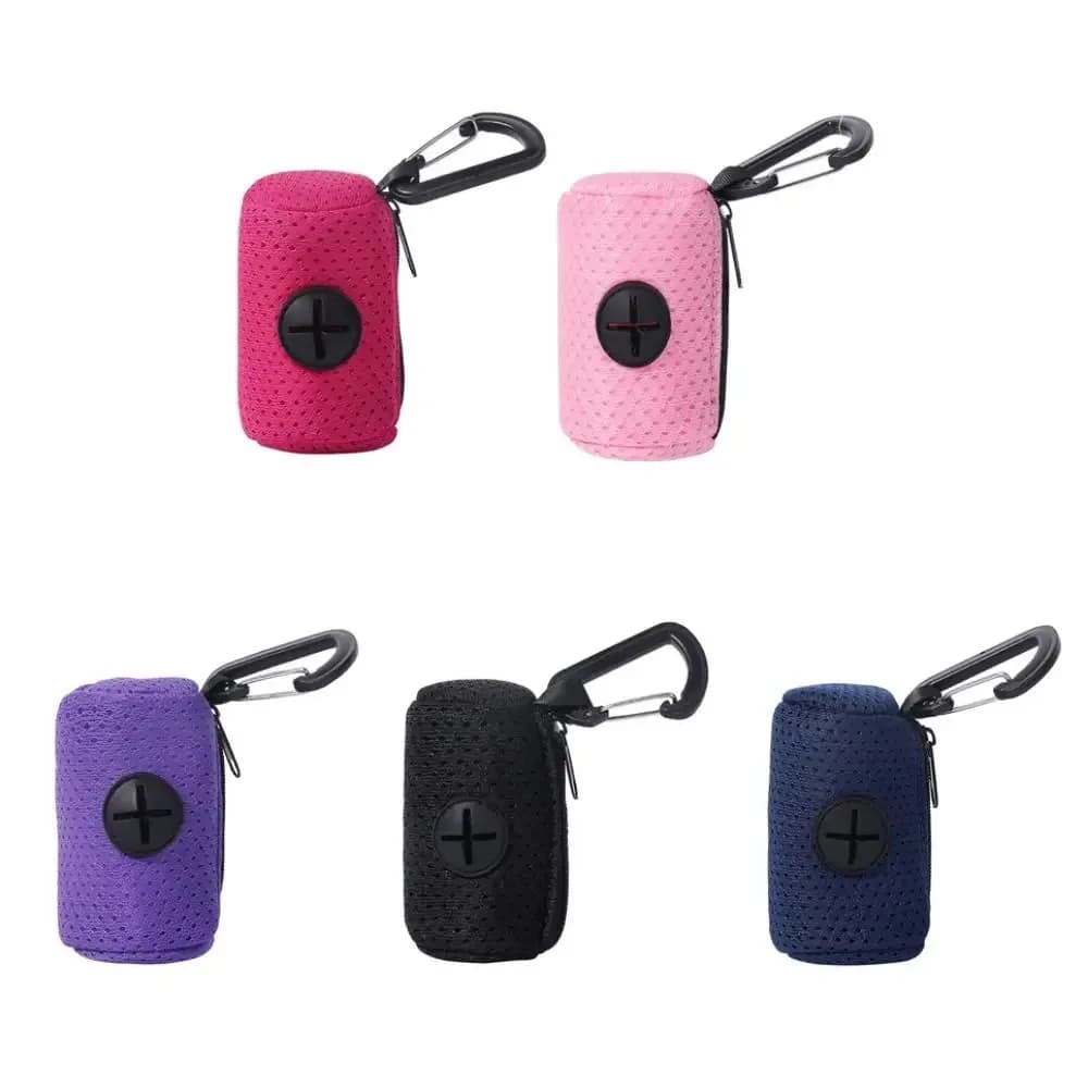Dispensador de bolsas de malla para excrementos de perro, portátil, colgante con hebilla, soporte para bolsas de residuos de perros, dispensadores