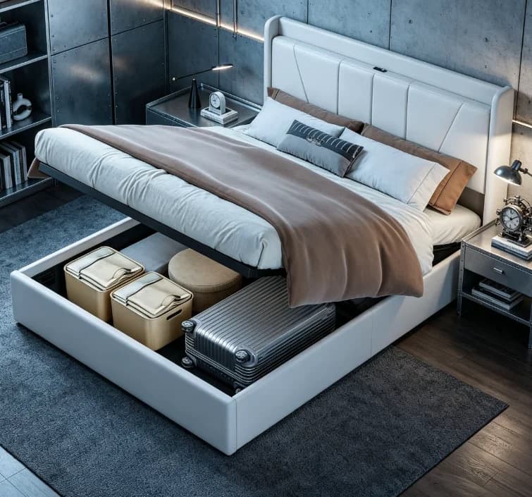 Base de cama tapizada con almacenamiento de 160*200 cm, con almacenamiento elevable, cama moderna con plataforma y espacio de almacenamiento debajo,