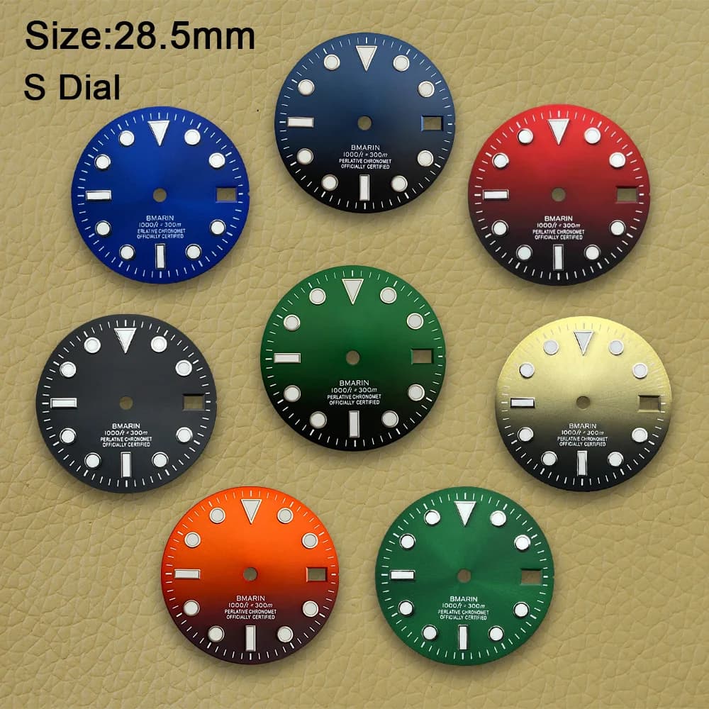 Esfera SUB gradiente con logotipo S de 28,5mm compatible con movimiento NH35/NH36/4R/7S azul hielo luminoso accesorios de modificación de reloj de