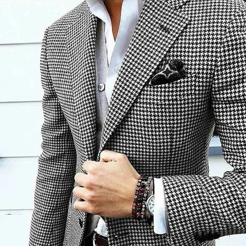 Blazer de estilo italiano para hombre, traje de hombre informal de pata de gallo, chaqueta con solapa con muescas, abrigo de boda a cuadros de una