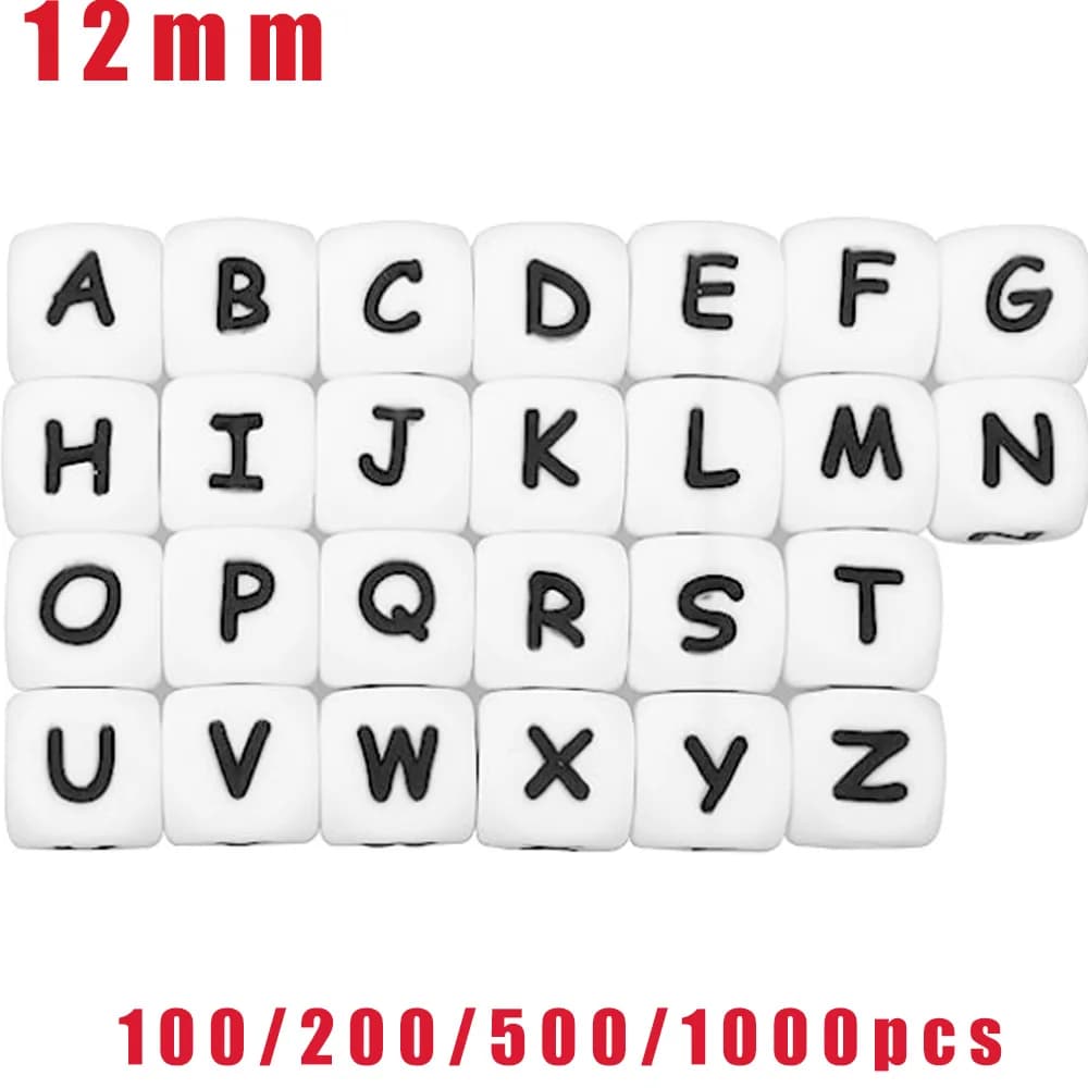 100-1000 Piezas de Cuentas de Silicona con Letras de 12mm, Cuentas de Alfabeto para Masticar para Bebés, Accesorios de Joyería para Hacer Cadenas de