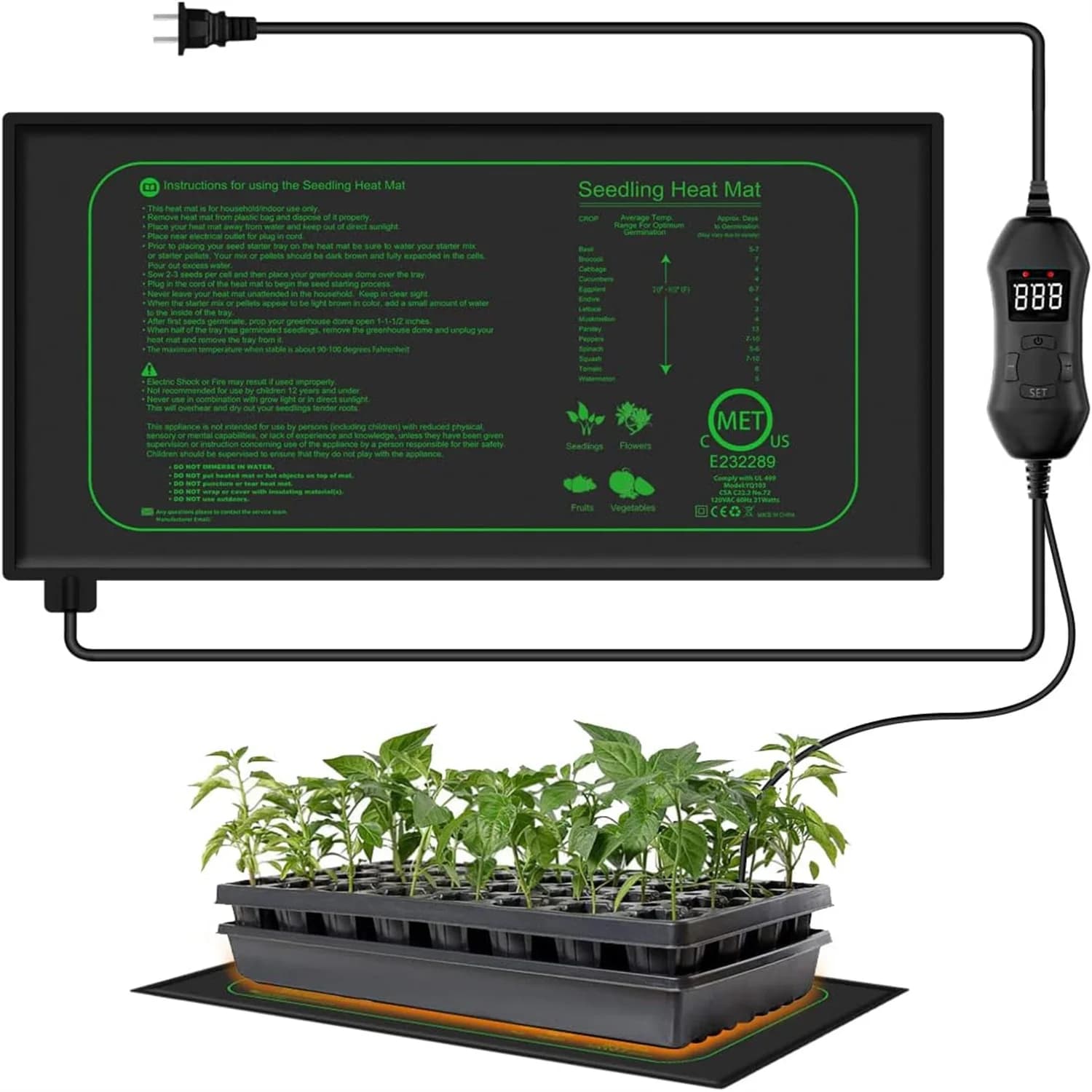 Alfombrilla Térmica para Plántulas con Termostato Digital, Alfombrilla Calefactora para Germinación de Plantas de Interior, Propagación y