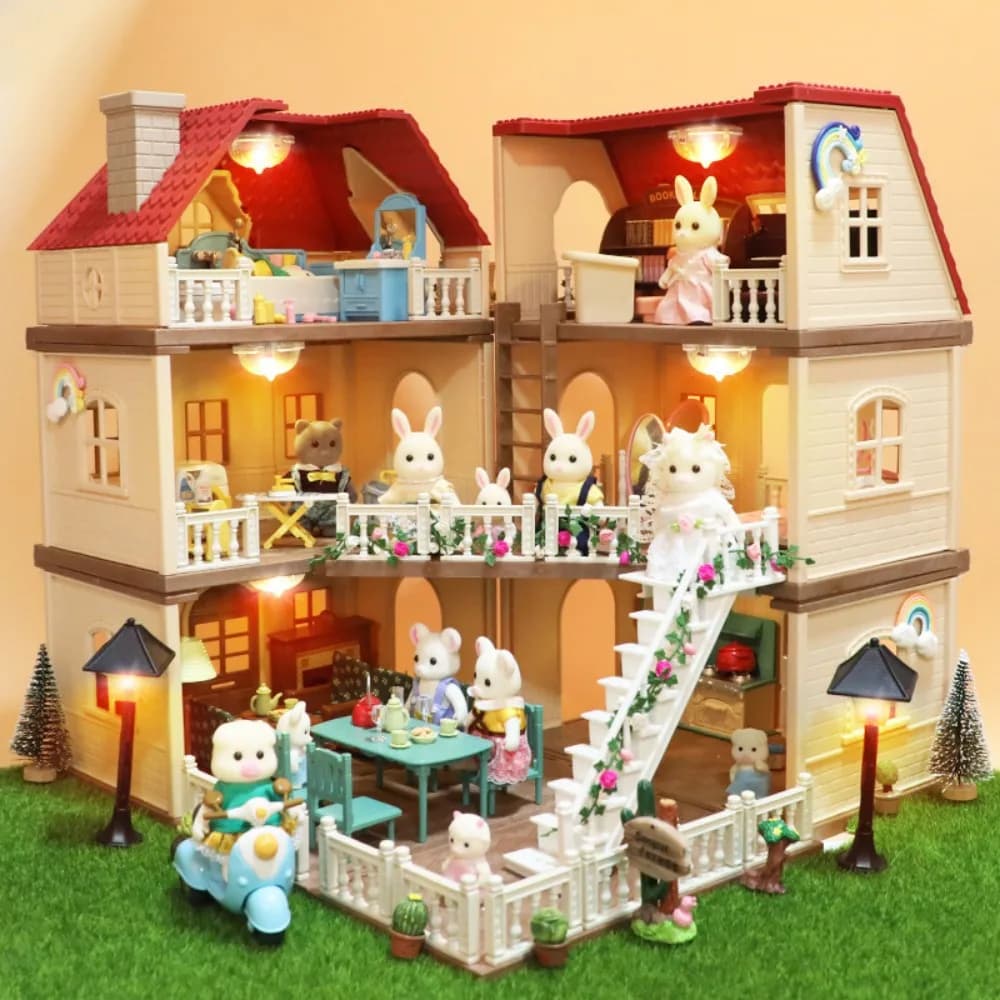 Muebles para casa de muñecas, casa familiar, Villa, simula el bosque, conejo, familia de animales, escena en miniatura, juguete de exhibición,