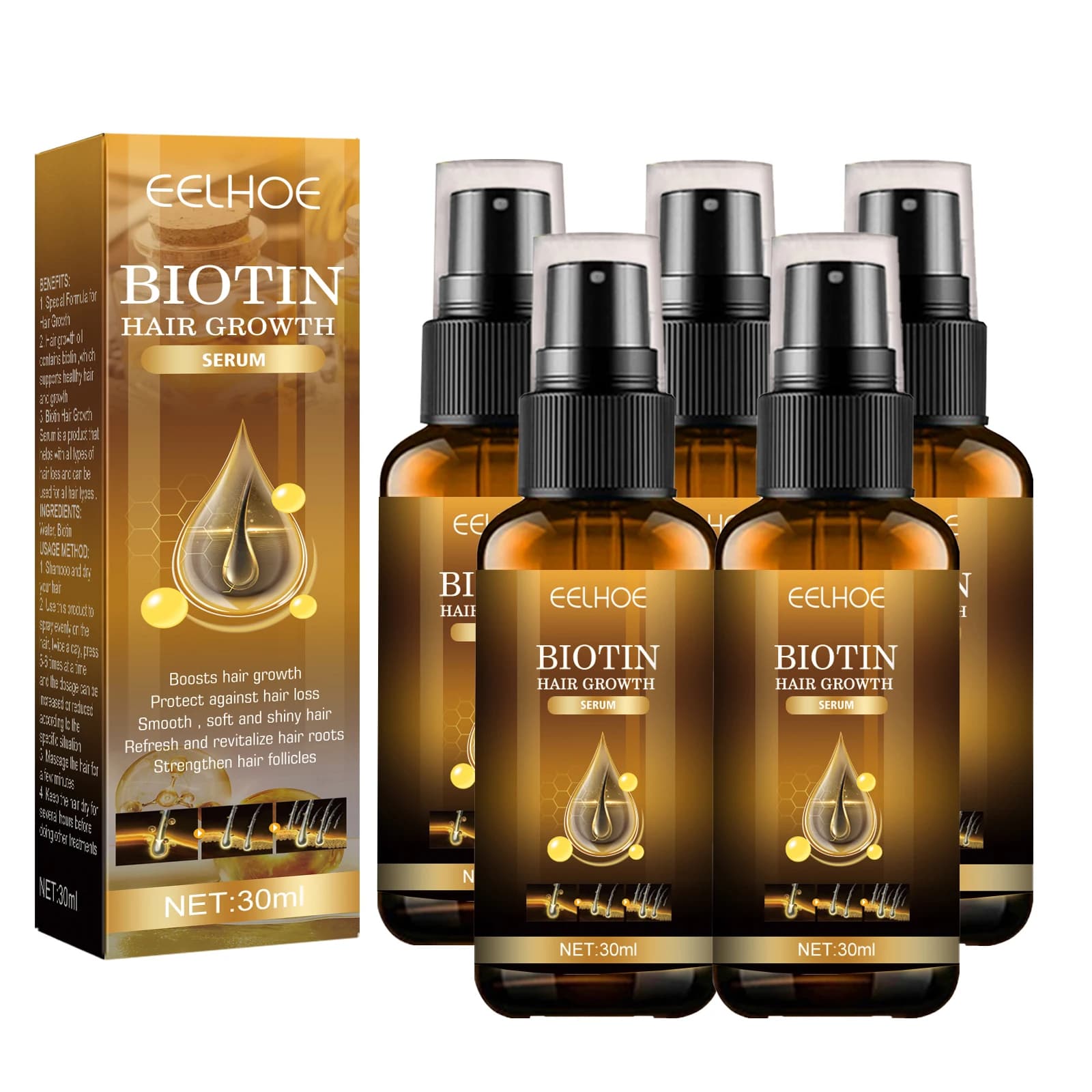 EELHOE-Spray de biotina para el cabello para hombre y mujer, 30ml, reparación del crecimiento del cabello, restauración de daños, aceite,