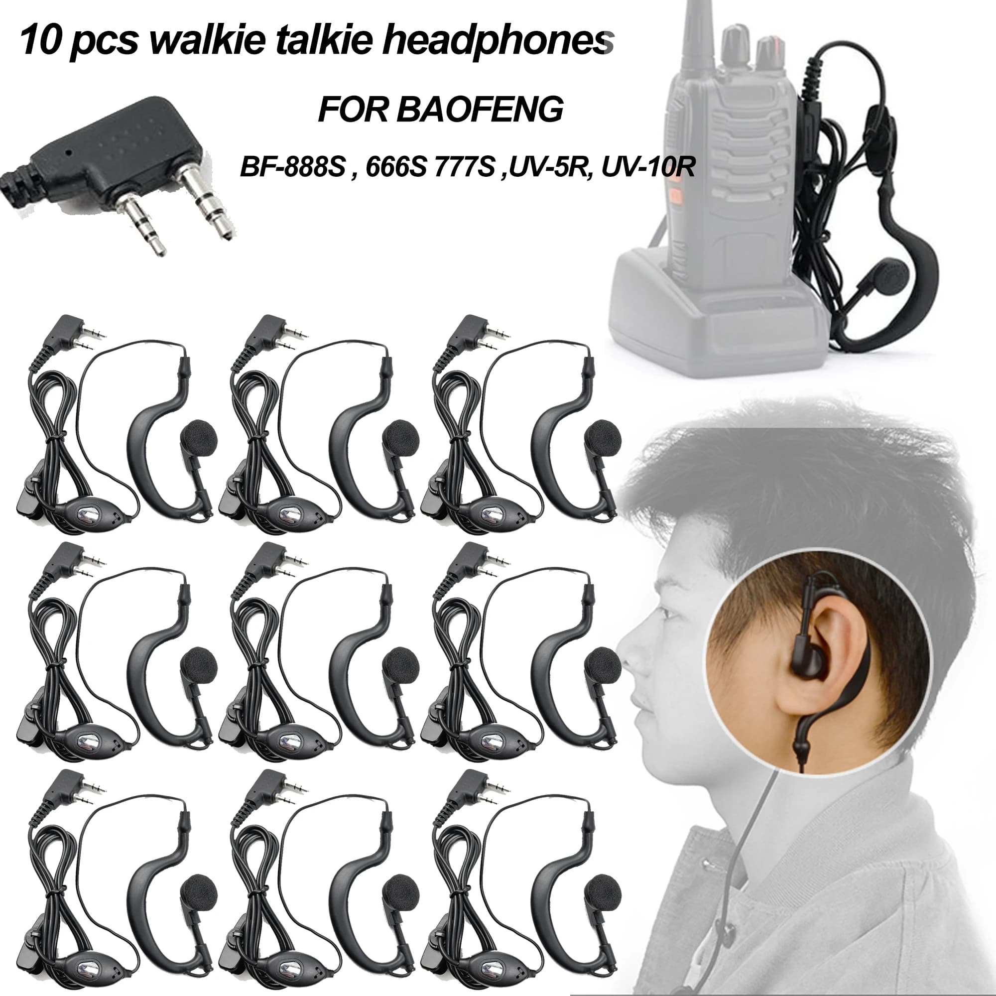 Baofeng-auriculares para walkie-talkie, 10 piezas, para BF-888S, 88E, 666S, 777S, UV 5R, UV 82 y otros modelos, venta al por mayor de fábrica