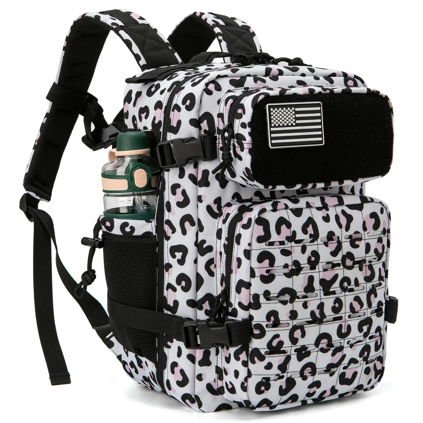 Mochila táctica Molle de corte láser para hombre y mujer, morral escolar de alta resistencia, mochila de gimnasio, Treeking con portavasos doble,