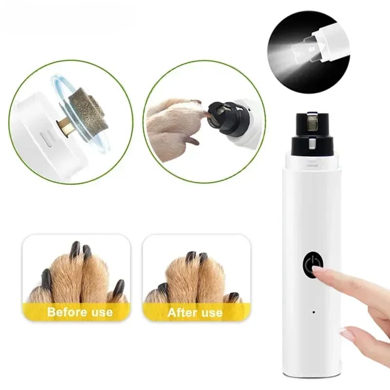 Cortauñas eléctrico para perros y gatos, luz LED recargable con carga USB para perros y mascotas, molinillos de uñas silenciosos, suministros para