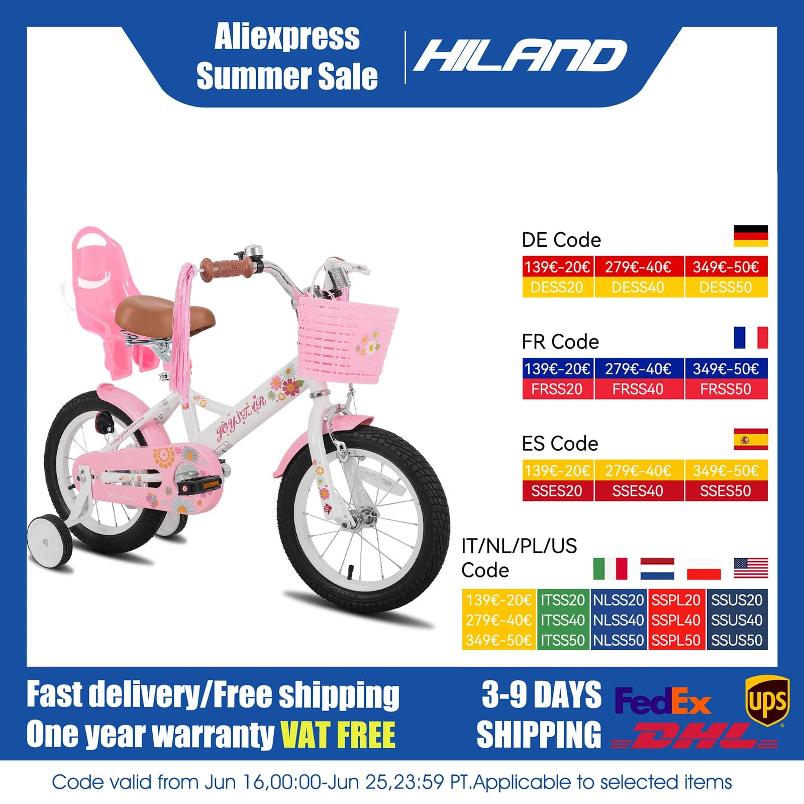 JOYSTAR Bicicleta para niños Little Daisy para niñas de 2 a 7 años, bicicletas con asiento y serpentinas de bicicleta para muñecas, bicicletas con