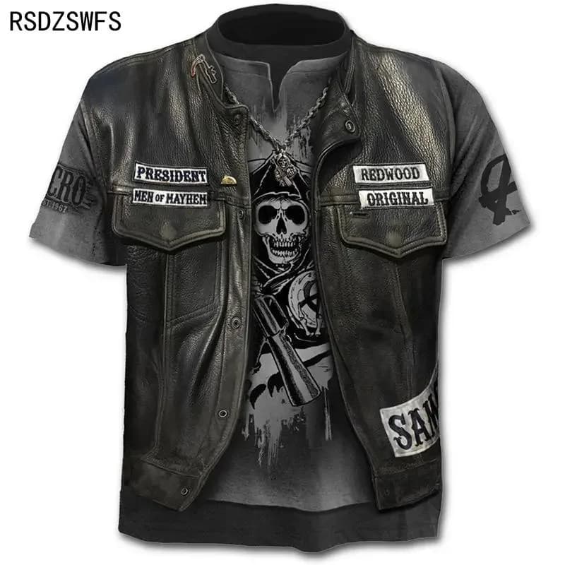Camiseta de Motocicleta de Marca, Camiseta Punk, Camisetas de Caballero, Camiseta 3D, Camiseta Casual Vintage Hip Hop para Hombre, Ropa de Verano