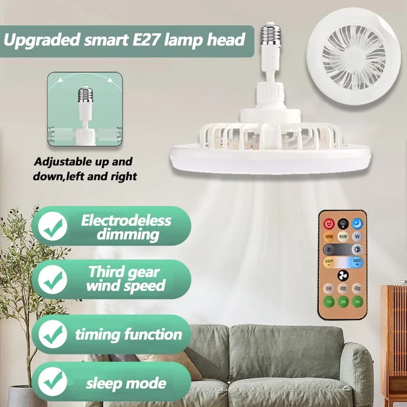 Lámparas de ventilador de techo 2 en 1 para interiores, de 30W Iluminación LED decorativa con Control remoto, giratoria de 360 °, E27, para sala de