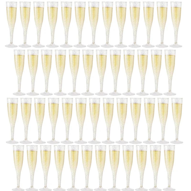 25/50 Uds. Flautas de champán transparentes 5oz flautas de champán con purpurina de plástico tazas de vino de fiesta con tallo reutilizable tazas