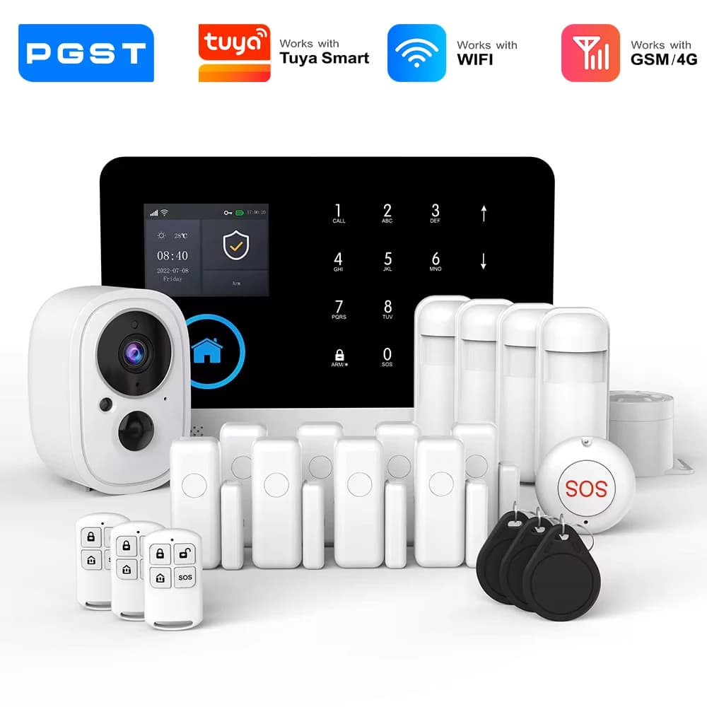 PGST kit seguridad antirrobo inteligente WiFi 4G 2G GSM Works with Tuya Smart Life alarma inalámbrica para casa negocio monitoreo remoto por celular