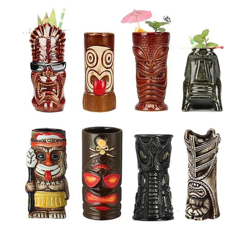 Tazas Hawaii Tiki, taza de cóctel, cerveza, bebida, taza de vino, tazas Tiki de cerámica