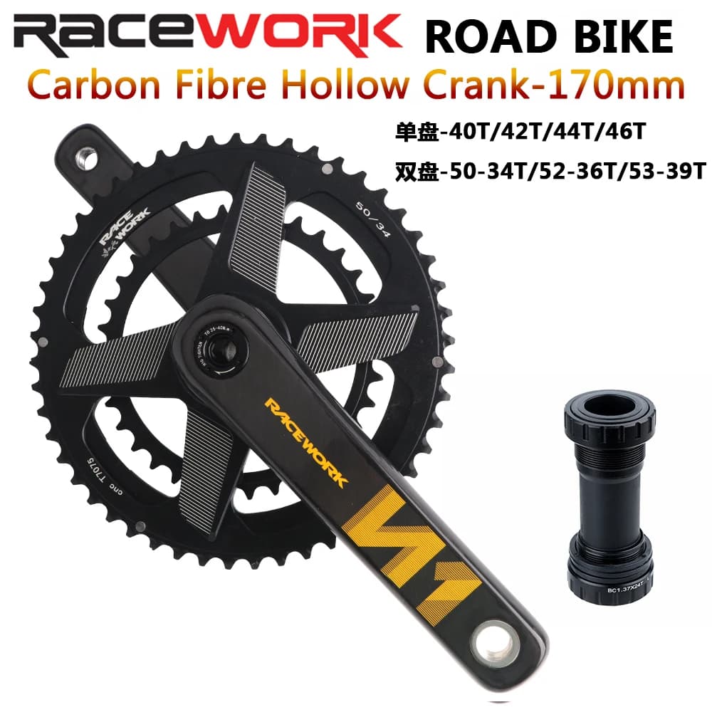 RACEWORK-platos y bielas de fibra de carbono para bicicleta de carretera, 11/12 velocidades, 40/42/44/46/50/52T, 170mm, bielas ultraligeras de montaje