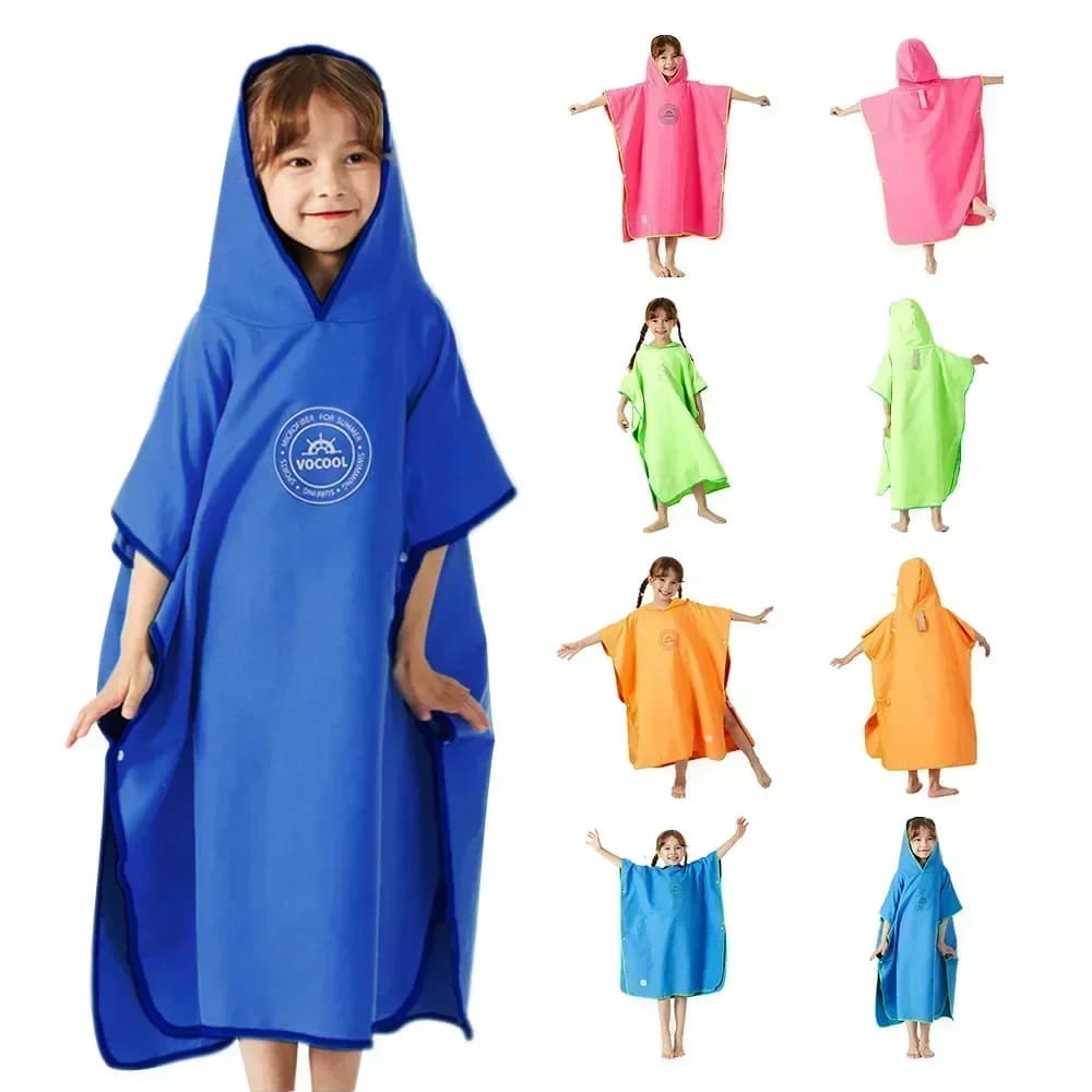 Gorros de natación de microfibra para niños, Poncho de baño con capucha para playa, toallas, Poncho de Surf, albornoz cambiante de secado rápido,