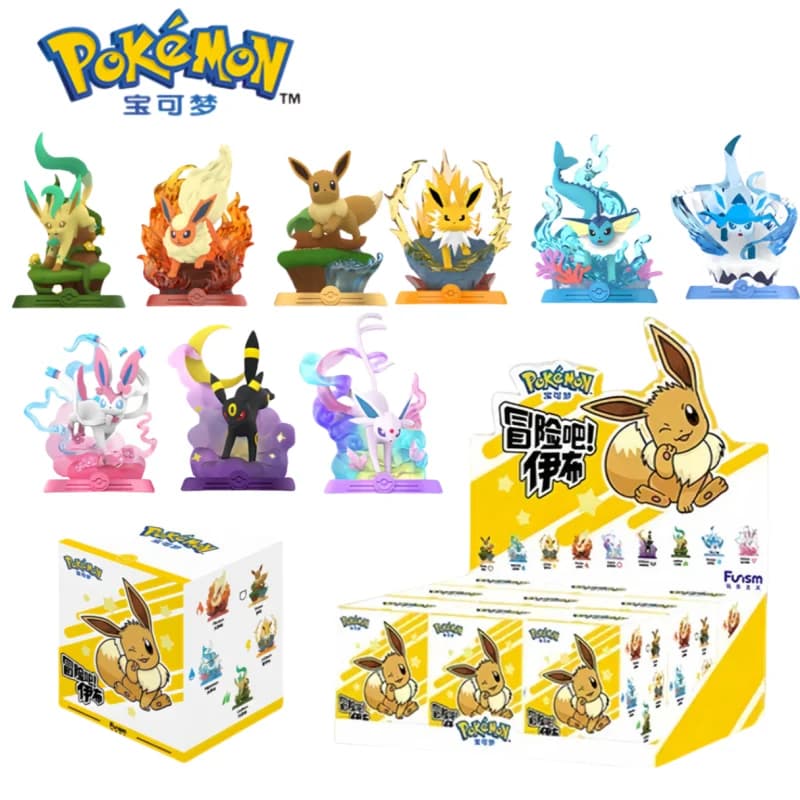 Anime Pokemon Funismo Original aventura Eevee traje familiar BlindBox Flareon Espeon Sylveon colección de figuras de acción modelo juguete para