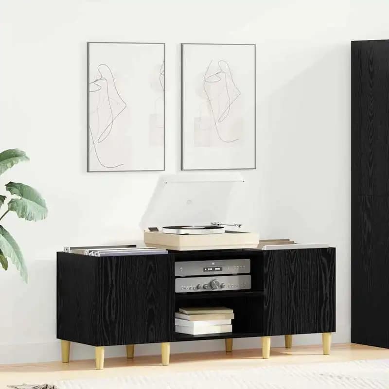 Mueble zapatero de roble negro 121x38x48 cm de madera de ingeniería