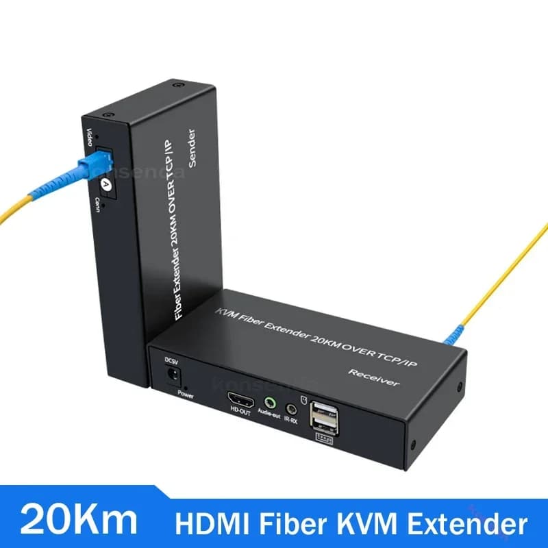 Extensor de fibra KVM de 20Km, Cable de fibra SC 1080P, HDMI, USB, transceptor óptico KVM, compatible con teclado y ratón USB