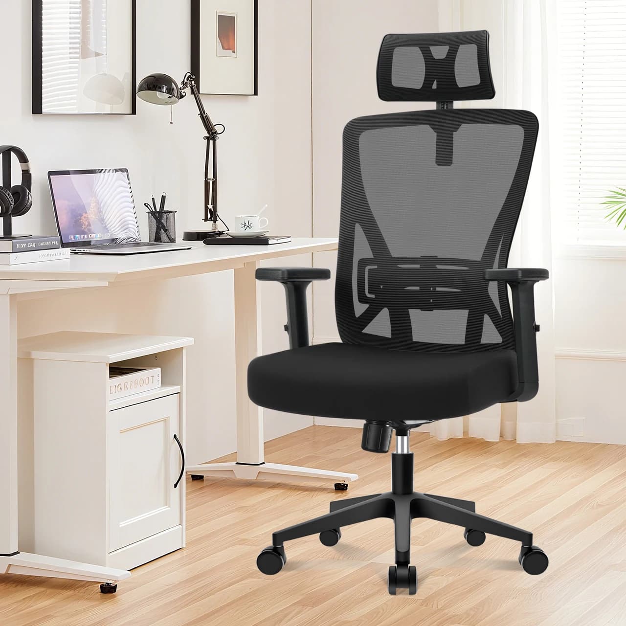 Silla de oficina Durrafy, silla ergonómica de malla para ordenador con soporte lumbar, altura ajustable para uso en el hogar y la oficina