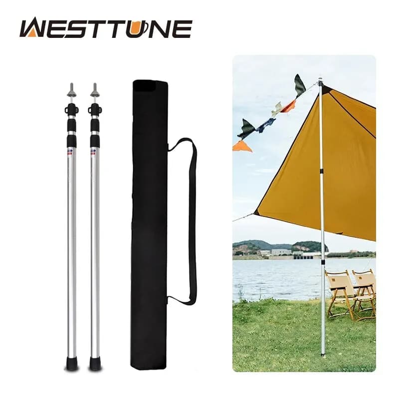 WESTTUNE, 2 uds., dosel para acampar, poste telescópico de aleación de aluminio, soporte para tienda, refugio de playa plegable, poste para toldo