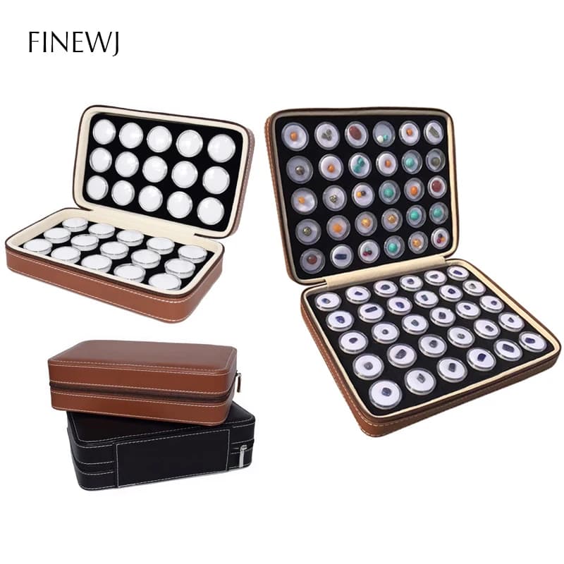 Colector de piedras preciosas portátil, bolsa con cremallera, dijes, exhibición de gemas coloridas, caja redonda, contenedor de almacenamiento,