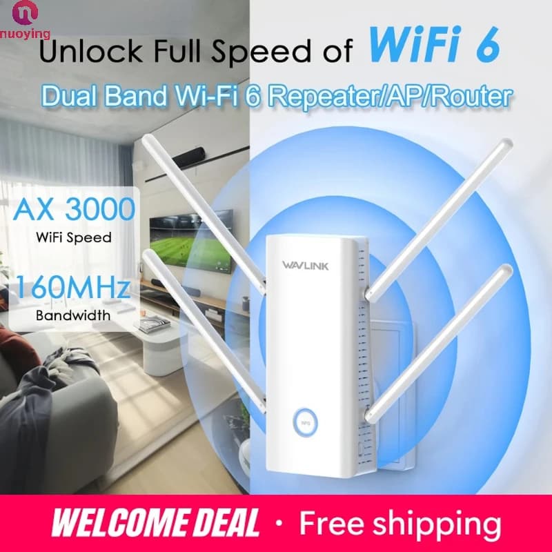 Repetidor WiFi Gigabit Inalámbrico Completo AX3000 de Doble Banda, Repetidor/AP/Router Wi-Fi 6, Amplificador de Señal WiFi, WPS