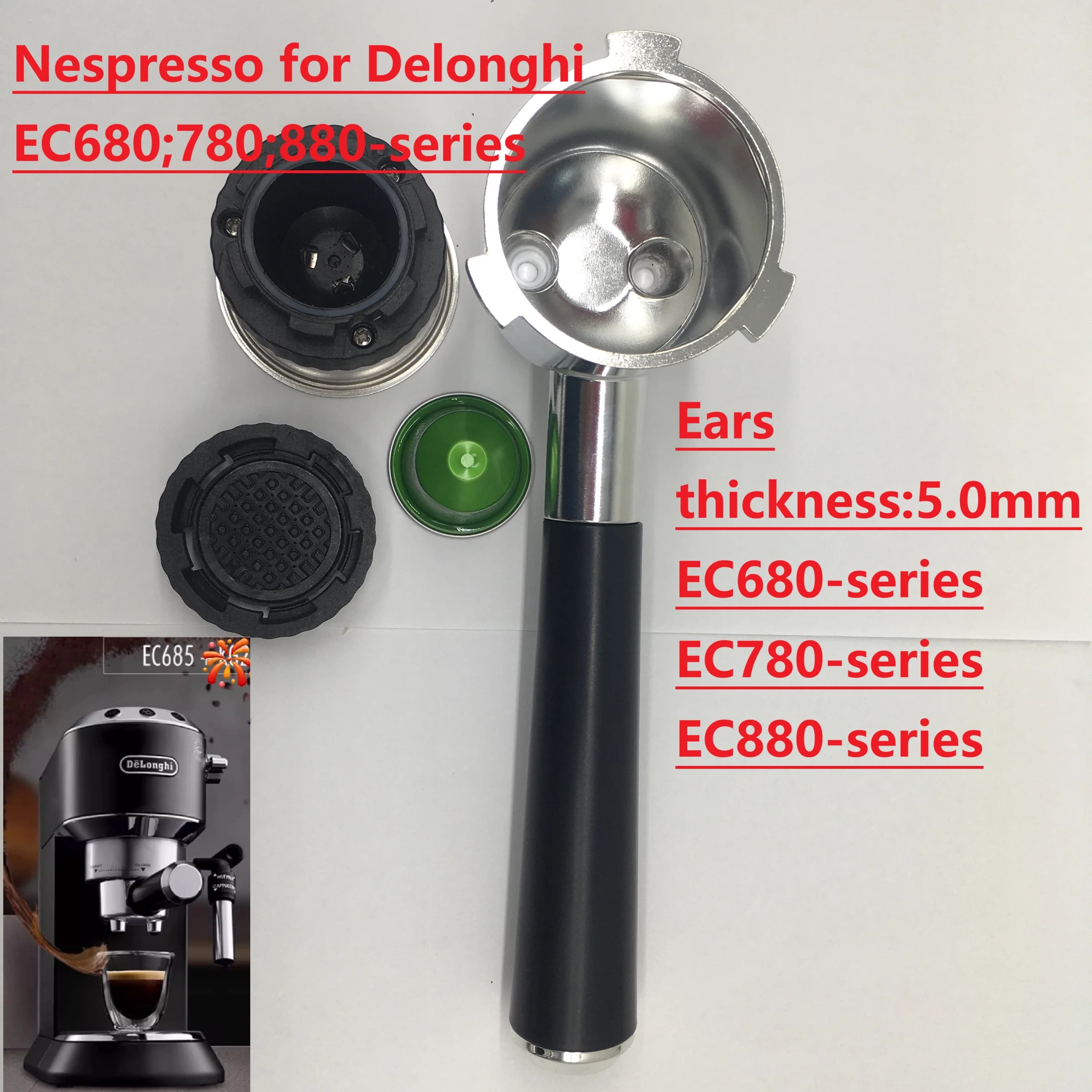 Cápsula Nespresso de 5.0mm de Grosor para Cafetera Delonghi Serie EC680 780 880, Portafiltro