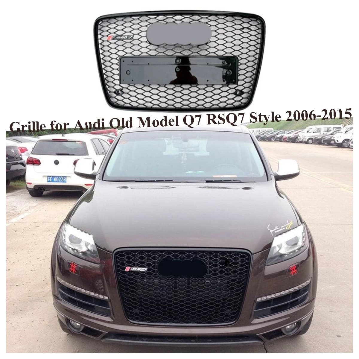 Parrilla Delantera de Panal para Audi Modelo Antiguo Q7, Estilo RSQ7, 2006-2015, Negro Brillante, Parrillas de Carreras, Accesorios para Automóviles