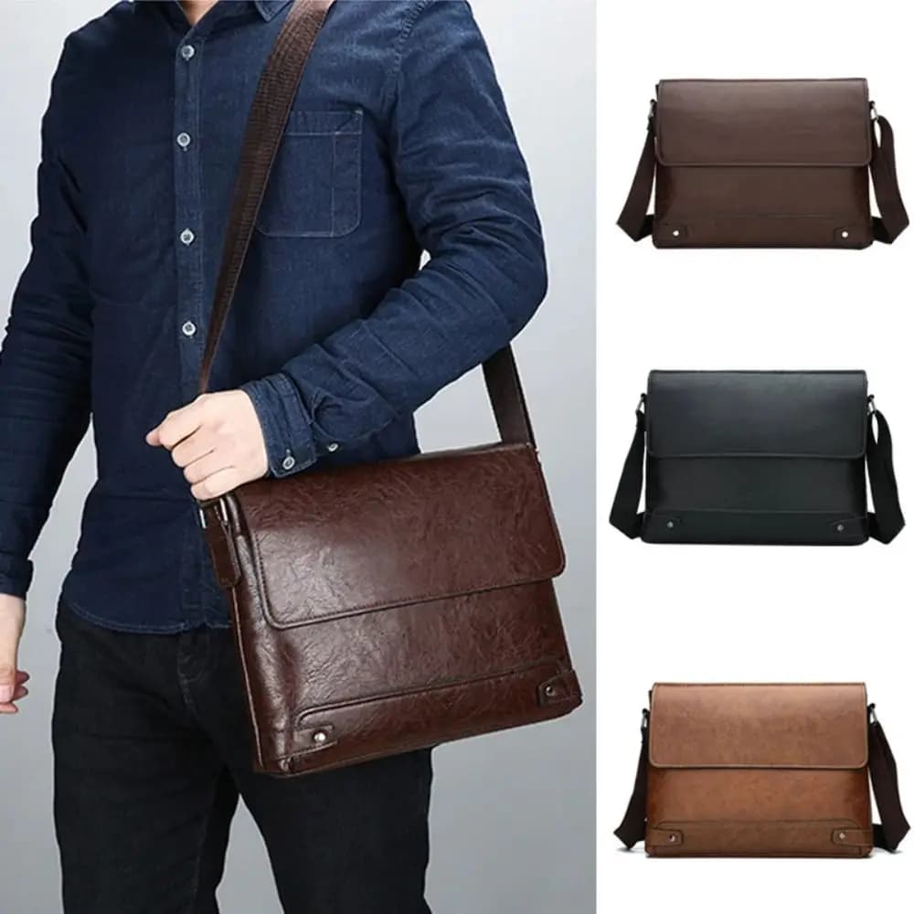 Maletín para hombre de cuero PU, bolso Boston para ir al trabajo, portátil, hombro, ejecutivo, trabajo de negocios, bandolera, bolso lateral de
